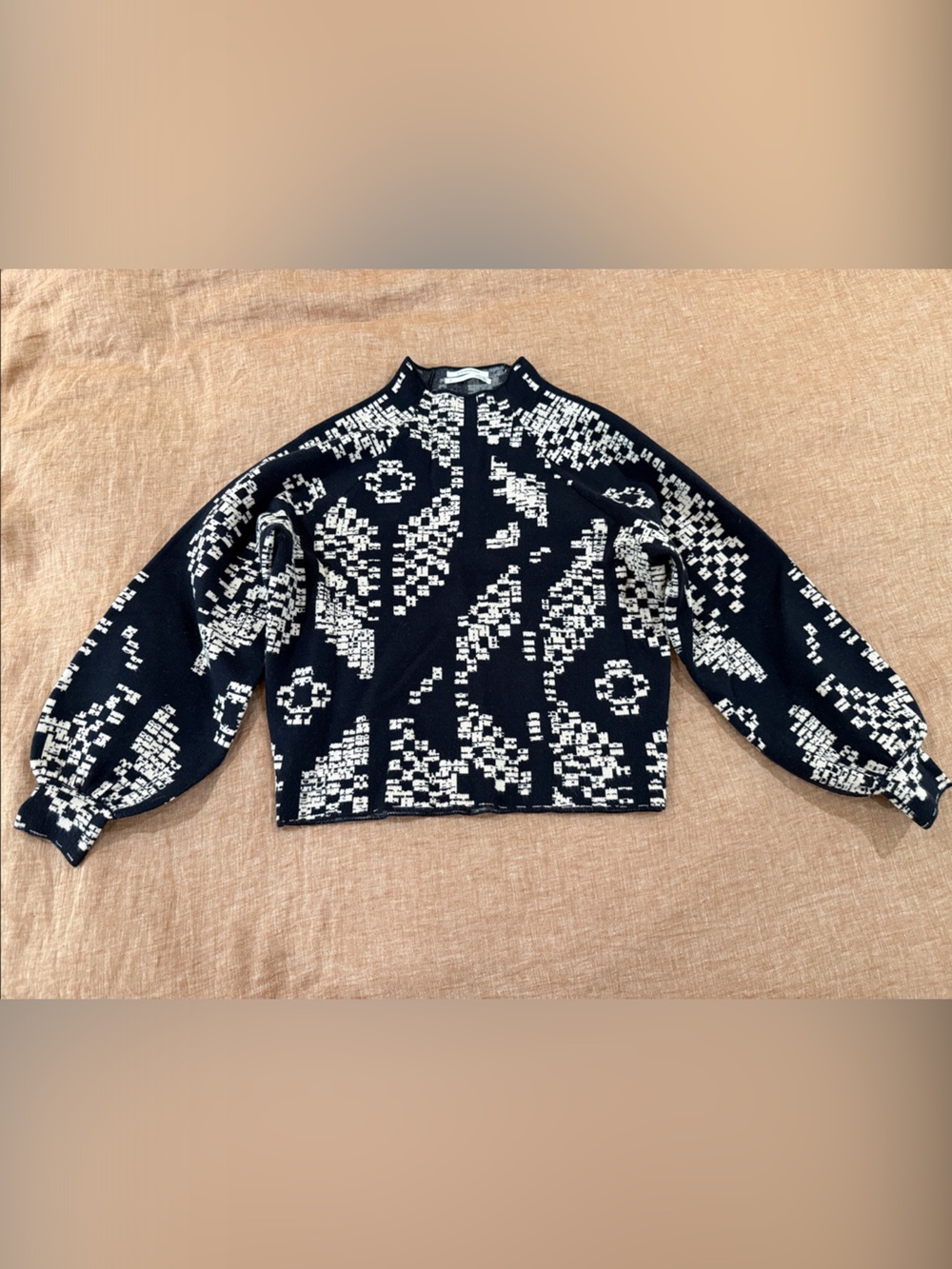 Anthropologie Navy and White Geometric Crewneck Sweater
